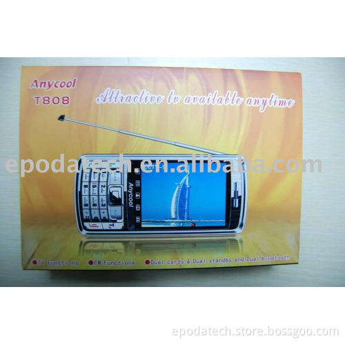 Quad band dual sim card dual standby mobile phone with TV and CE T808